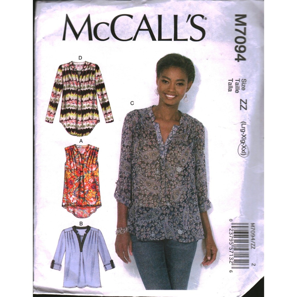 McCalls M7094 Misses Tops Sewing Pattern Size ZZ L-XL-XXL Pullover Pleated Yoke